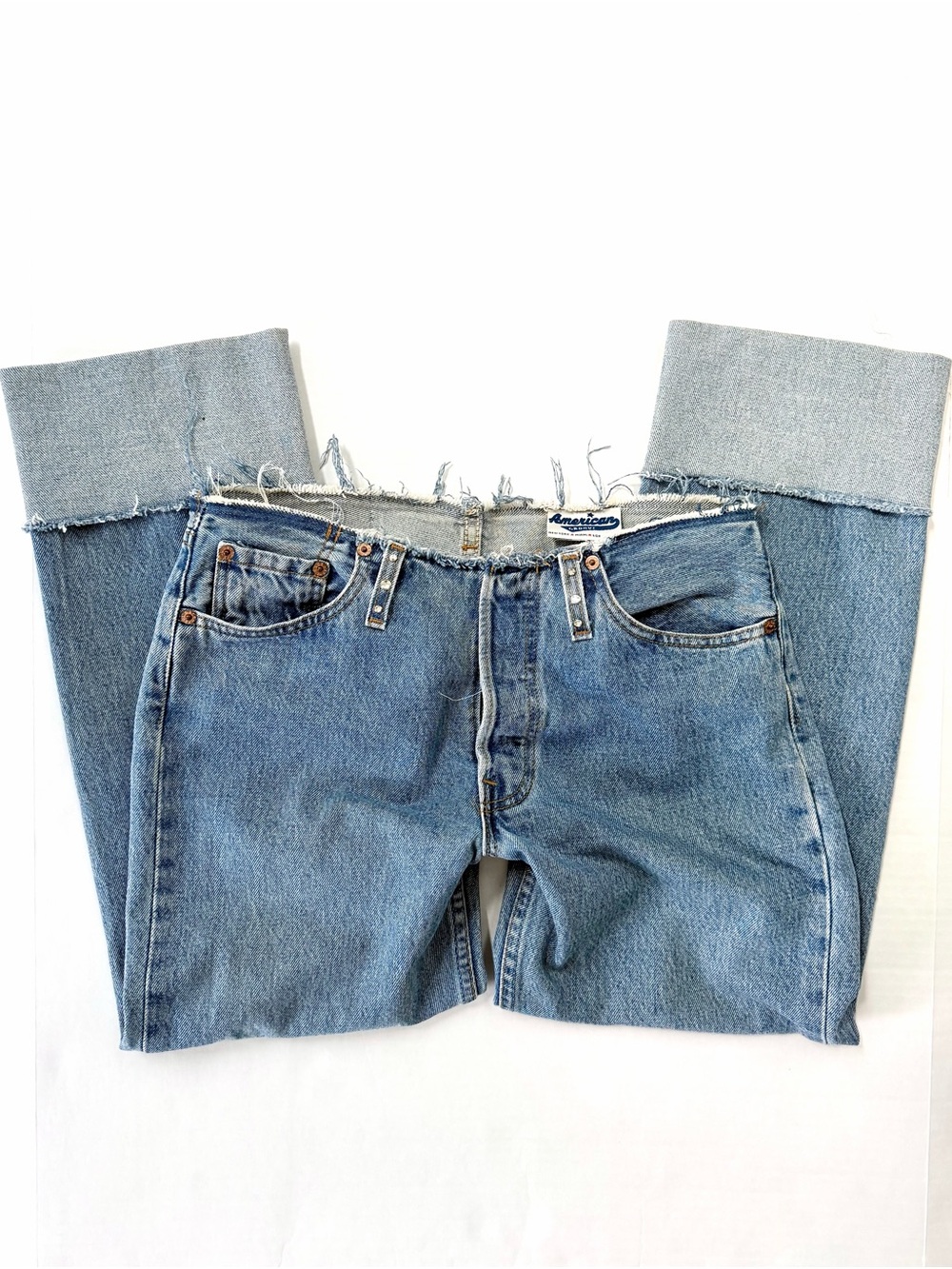 American Groove Vintage Archival Rhinestone Raw Waist Cropped Jeans Bling S/M